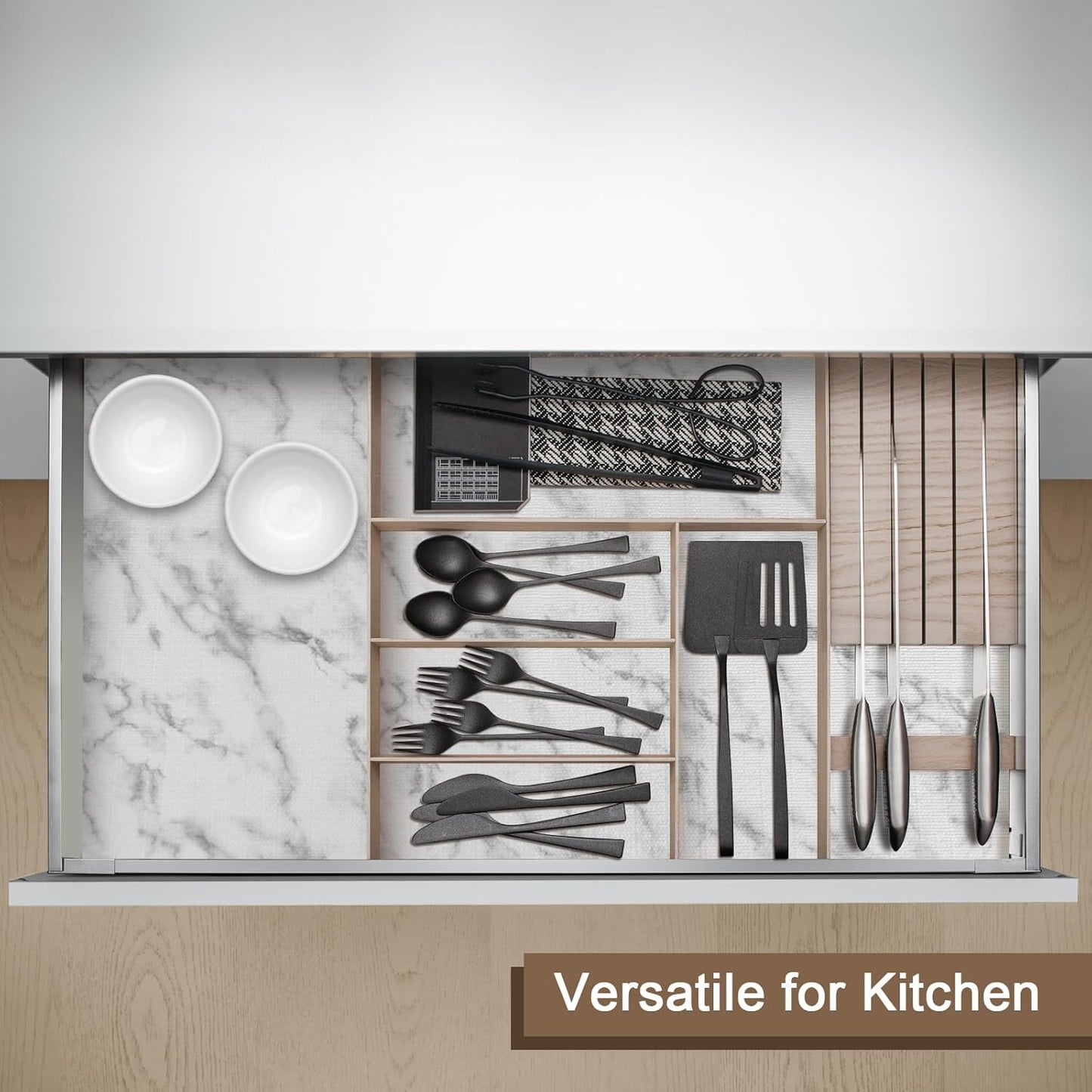 OcePor Non-Adhesive Drawer and Shelf Liner 12IN x 20FT，Non Slip Cabinet and Cupboard Liner, Kitchen Cabinet Liners for Shelves, Waterproof Drawer Shelf Liners for Cabinets/Bathroom Cupboard, Marble