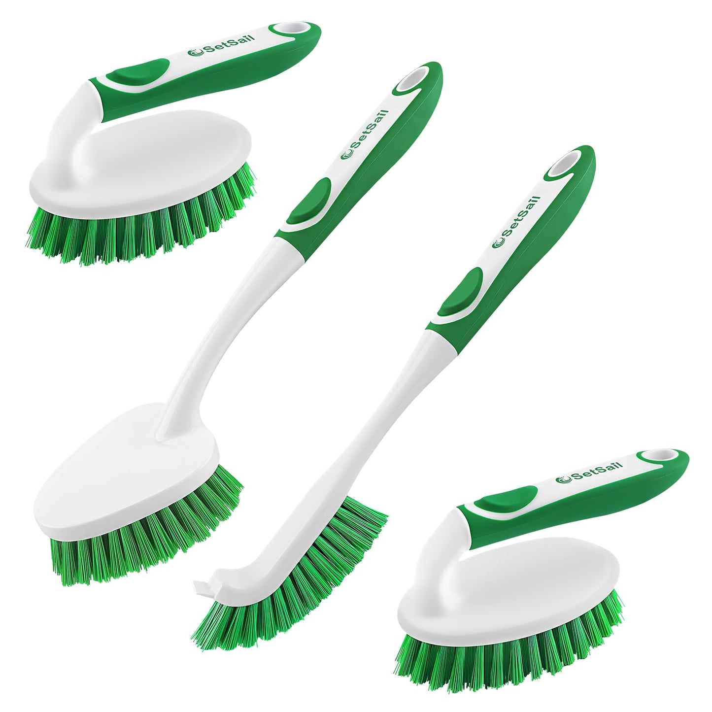 Scrub Brush Set of 4 Pack, Heavy Duty Shower Cleaning Brush Set, Green