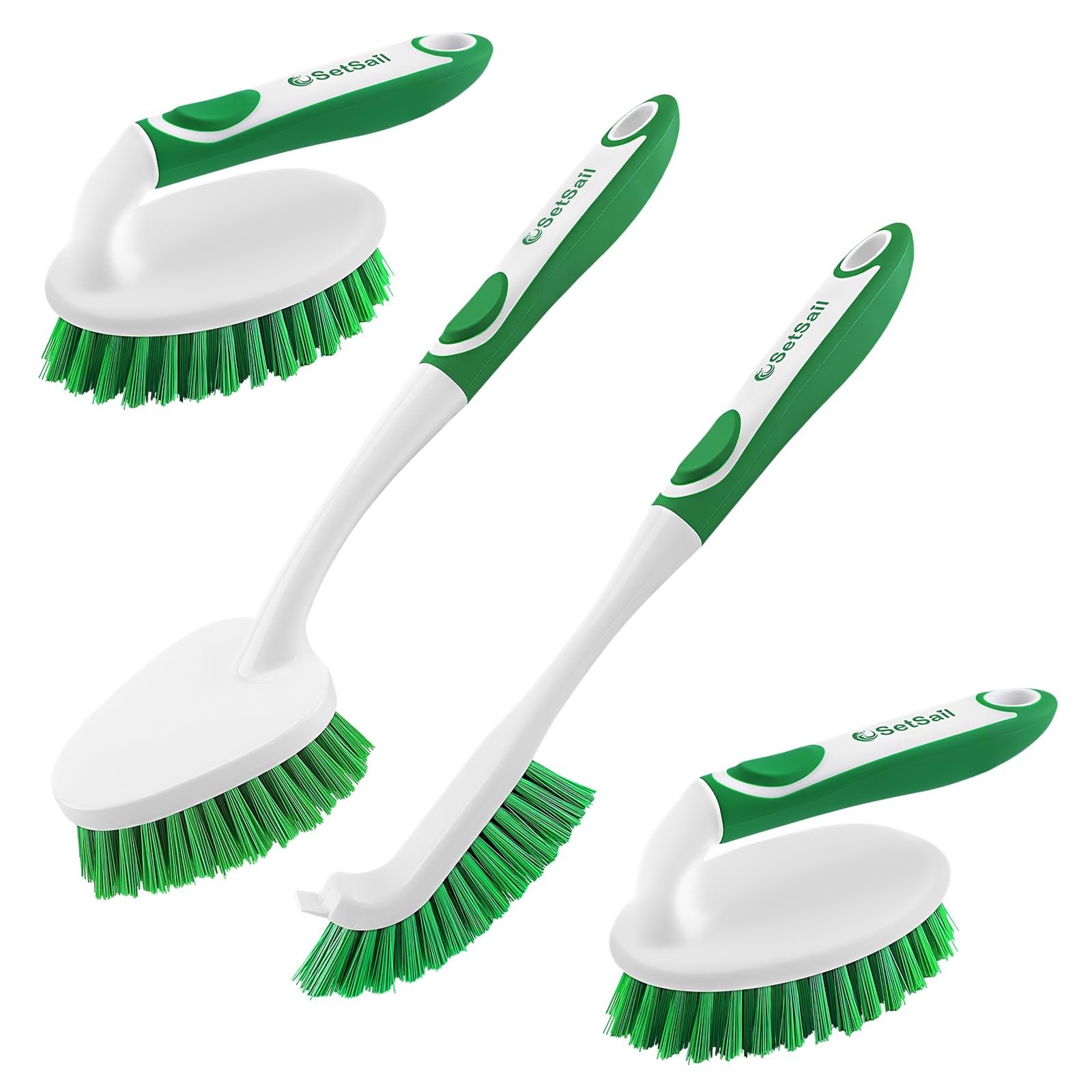 Scrub Brush Set of 4 Pack, Heavy Duty Shower Cleaning Brush Set, Green