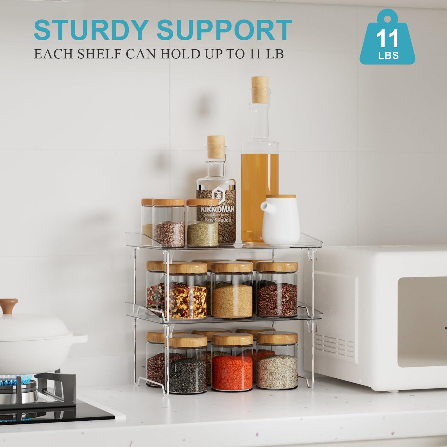 STARLATTA 2 Pcs Cabinet Organizer Shelf, Stackable Kitchen Counter Shelves, Spice Rack,Countertop