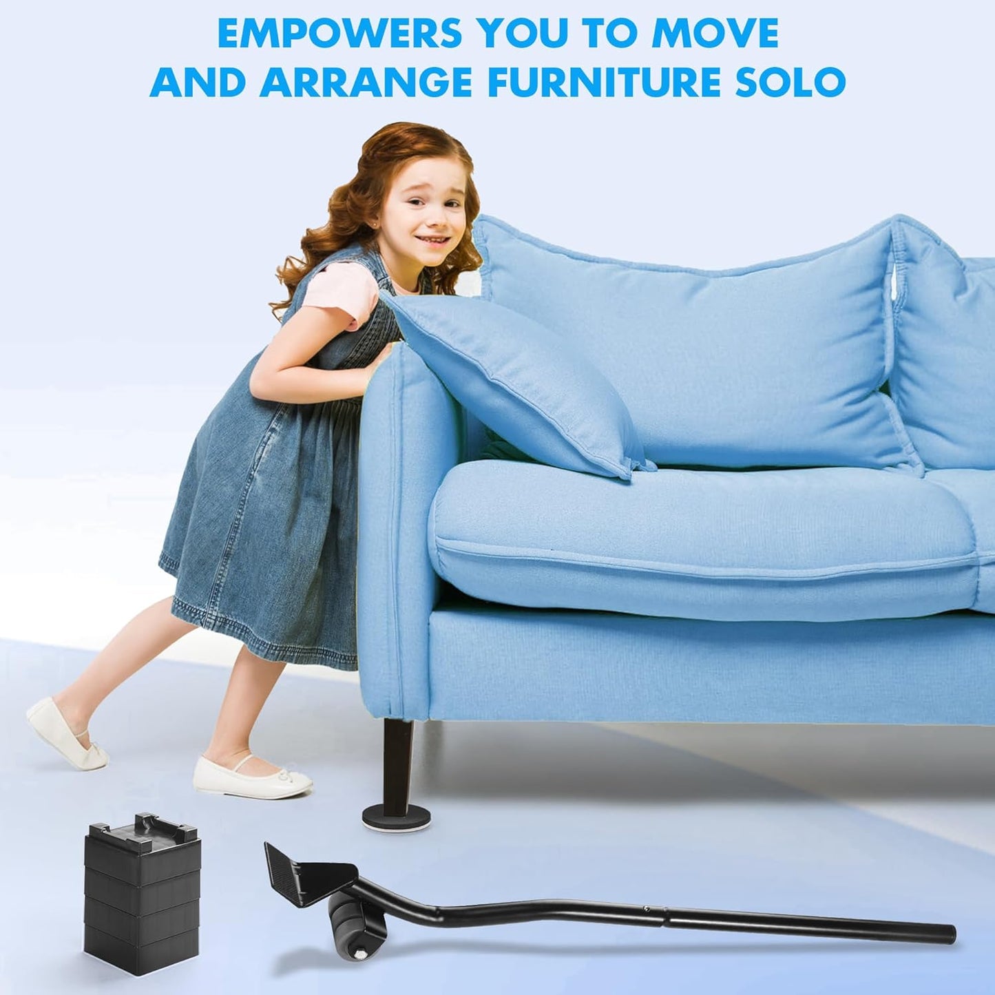 Furniture Lifter Tool + 8-Pack of 3.5" Sliders, Save 80% Effort, Safely and Easily, The Lift and Glide Tool Set for Heavy Furniture and Appliances, Reusable Moving Pads, Floor Protectors for Carpet