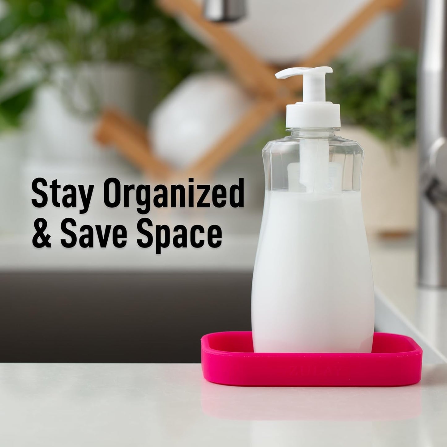 Zulay Small Silicone Sponge Holder (4.9x3.3”) – Space-Saving Sink Organizer Tray for Sponge, Soap, Brush & More – Compact Non-Slip Dish for Kitchen & Bathroom (Dragon Fruit)