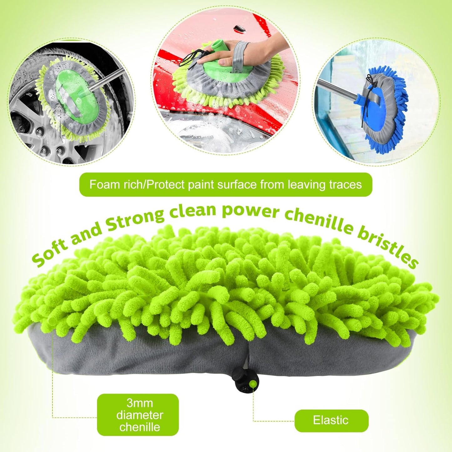 Layhit 5 Pcs Car Wash Mitt Set, Brush Not Included, Microfiber Mitt Cleaning Car Truck Washing Tools Kit RV Pickup Chenille Scratch Replacement (Royal Blue and Green)