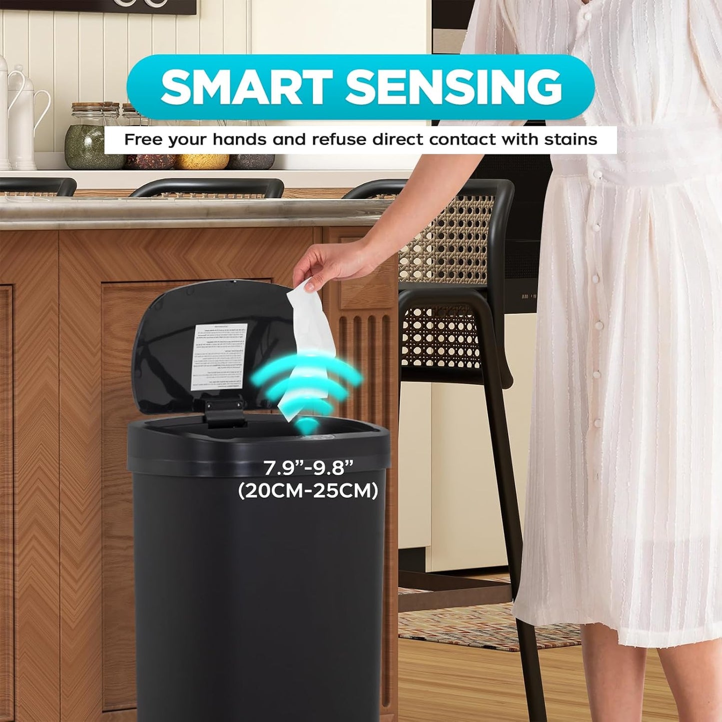 Automatic Motion Sensor Bathroom Trash Can with Lid, 13 Gallon Touchless Trash Bin, Smart Dog Proof Garbage Can, Touch Free Waste Basket for Toilet, Office, Bedroom,Black,2