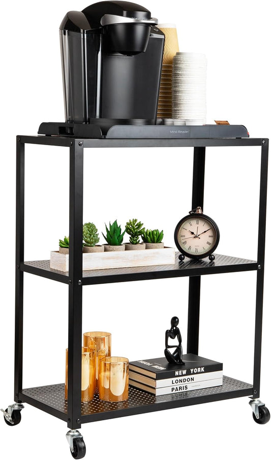 Mind Reader Rolling Cart, Rolling Cart, Microwave Stand, 3-Tier, Coffee Cart, Office, Metal, 23" L