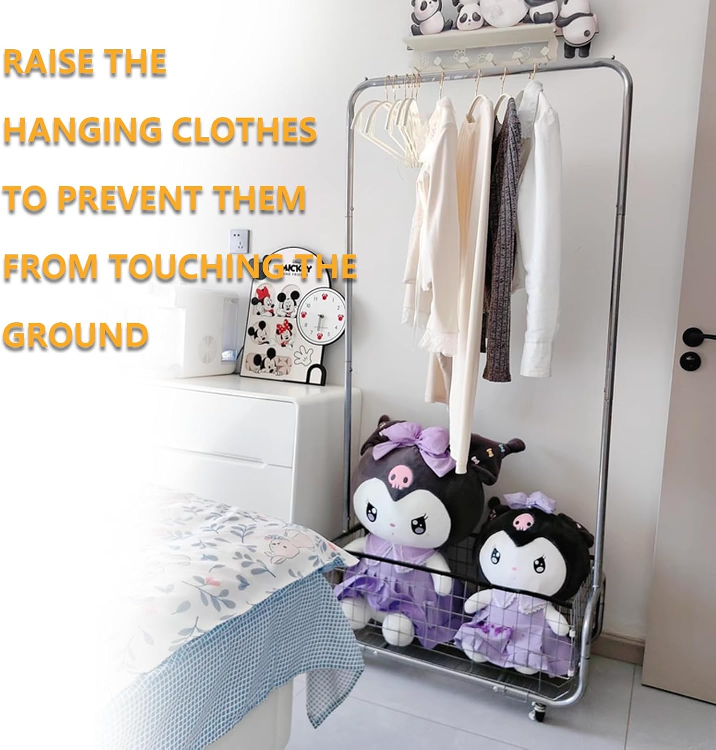 Garment Rack With Storage Baskets,Clothing Rack for Hanging Clothes, Multi-functional Bedroom Clothes Rack with Wheels for Bedroom, Living Room, Easy Assembly (40inch lenght)