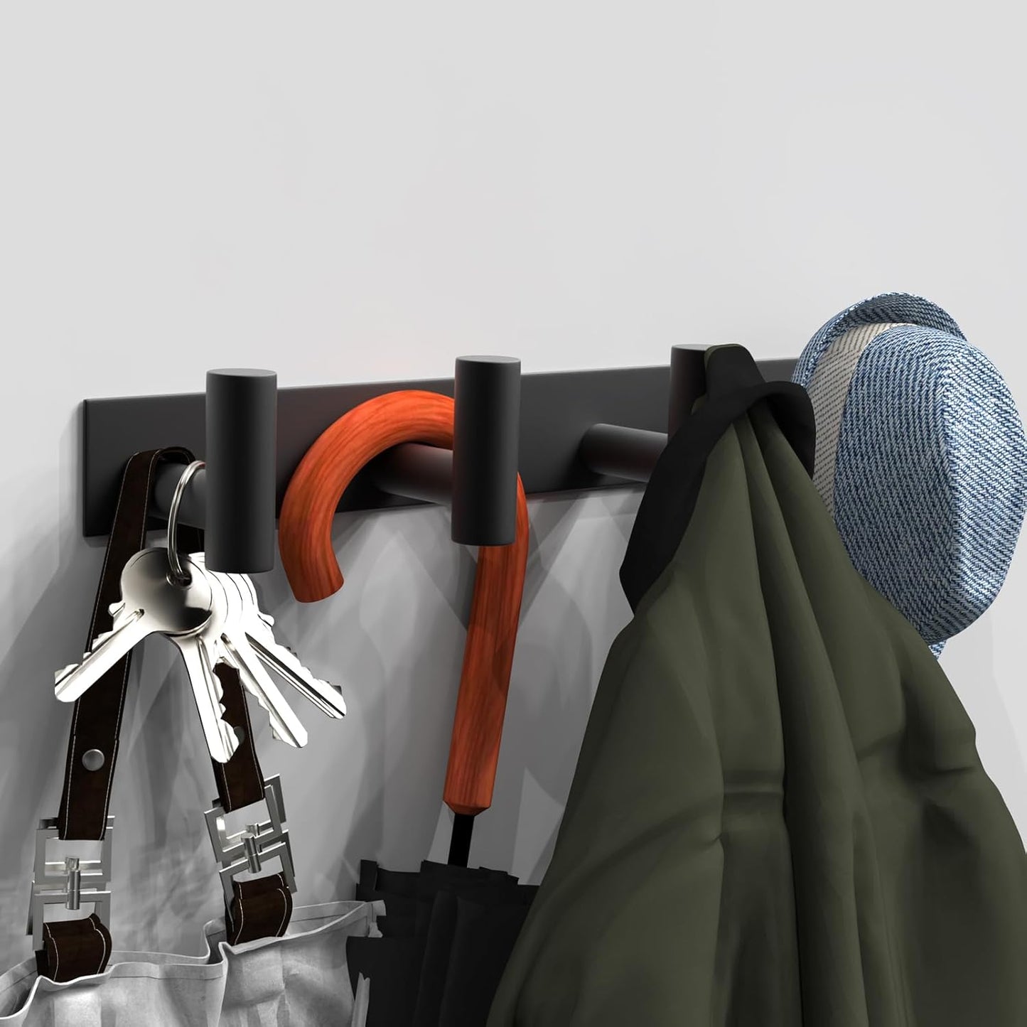 VAEHOLD 2PACK Hat and Coat Wall Mount Rack - 4 Hooks for Robes, Bags, Keys, and Towels - Bathroom Towel Hanger Organizer -Black