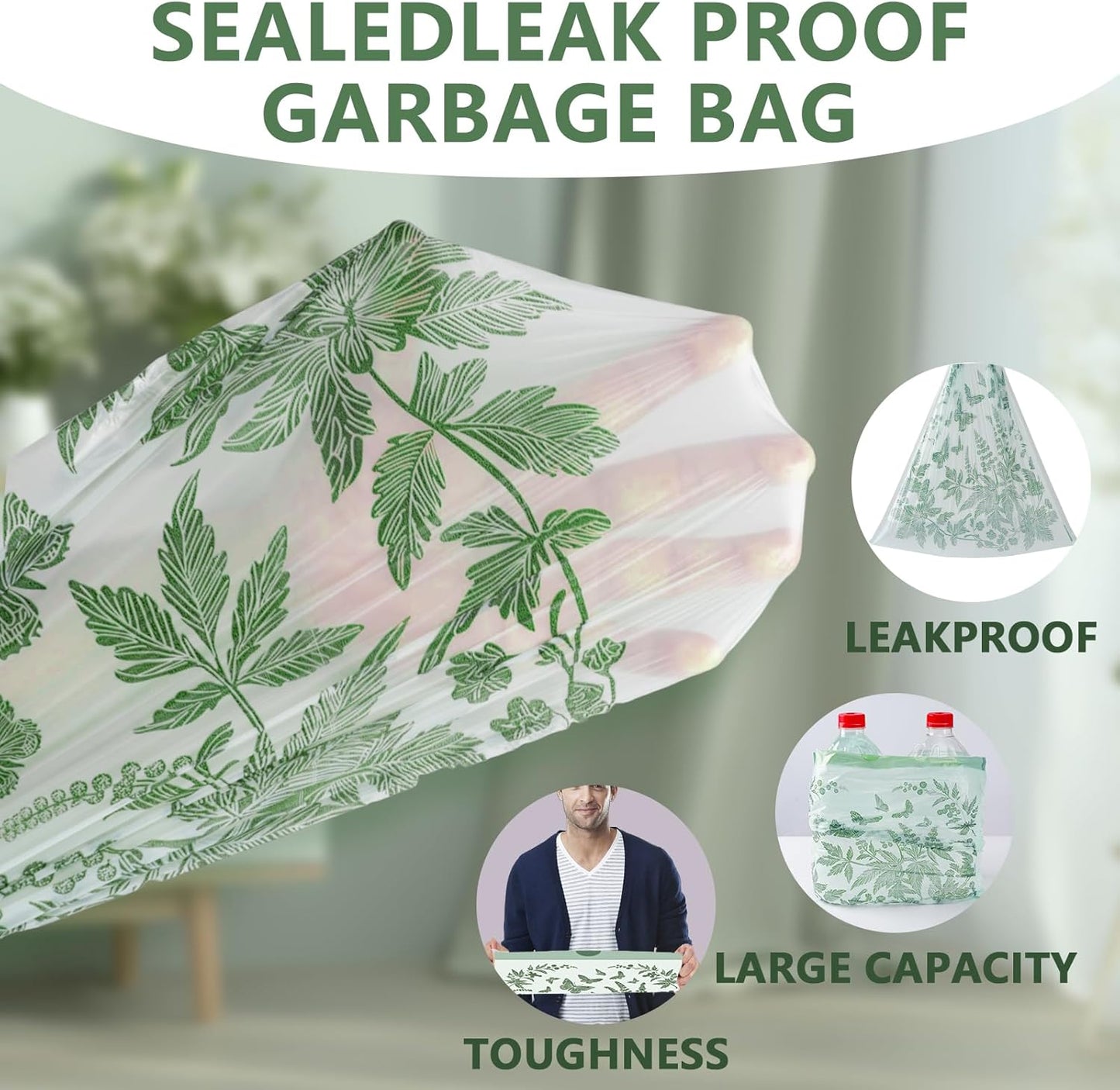 VOK 8 Gallon Trash Bags with Butterfly Printed & Sweet Wormwood Scent, Drawstring Medium Garbage Bags, Tear-Resistant & Fragrant Trash Can Liners, Trash Bags 8 Gallon for Home/Office, 25 Counts