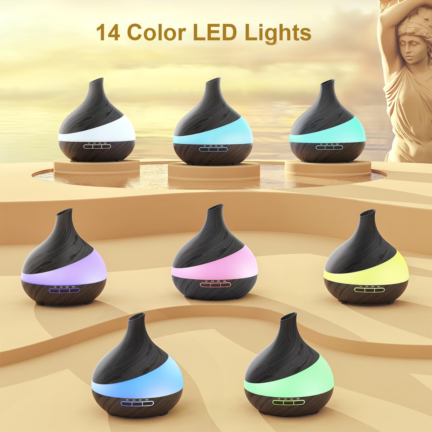 HJTHJT 500ML Essential Oil Diffuser for Home: 14 Color LED Humidifier