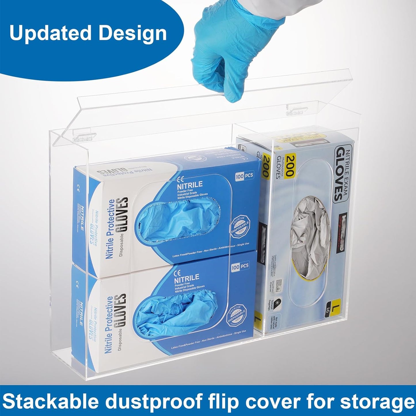 SEANADO Acrylic Disposable Glove Holder for Wall Mount or Tabletop , Clear Glove Box Organizer Rack Dispenser with Lid for Tissues, Beard Cover, Face Masks, Bags,Hairnet and Shoe Covers
