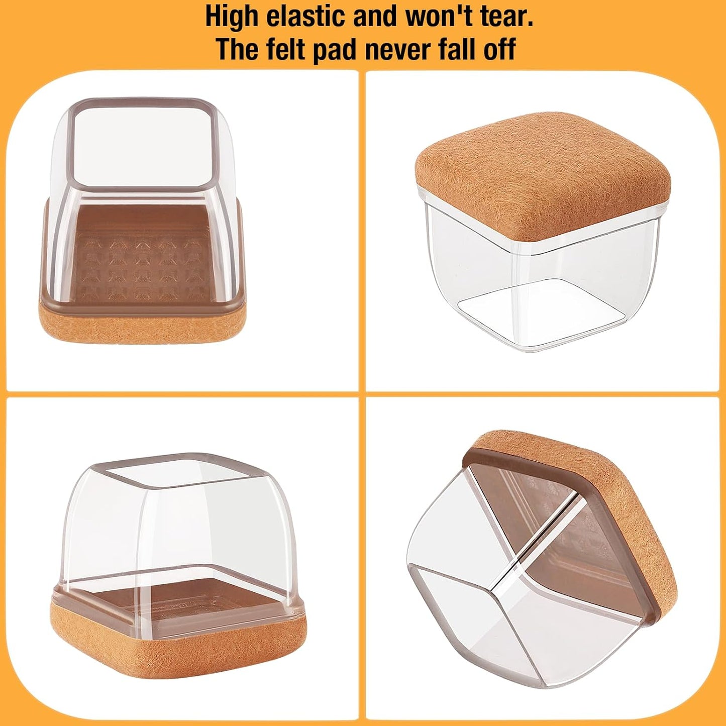 32 Pcs Chair Leg Floor Protectors Square, Silicone Chair Leg Protectors for Hardwood Floors, Chair Leg Caps Covers Protect Wooden Floors from Scratching, Thick, Won't Tear (Fit: 1-1/10" - 1-3/10")