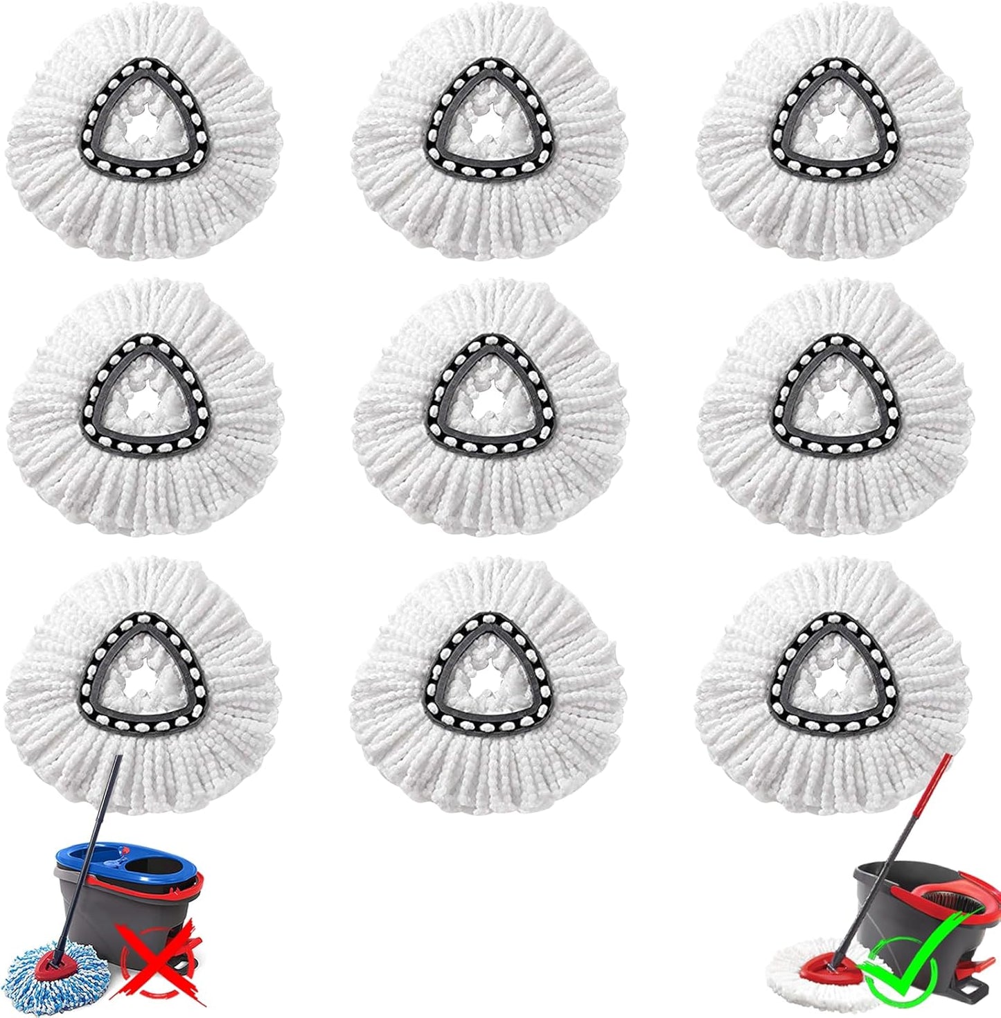 9Pcs Spin Mop Replacement Heads, White Large 360° Easy Wring Spin Mop Head 100% Microfiber Refill, Easy Cleaning Spin Mop Head, Deep Clean, Machine Washable for Easy House Cleaning Floor Mopping