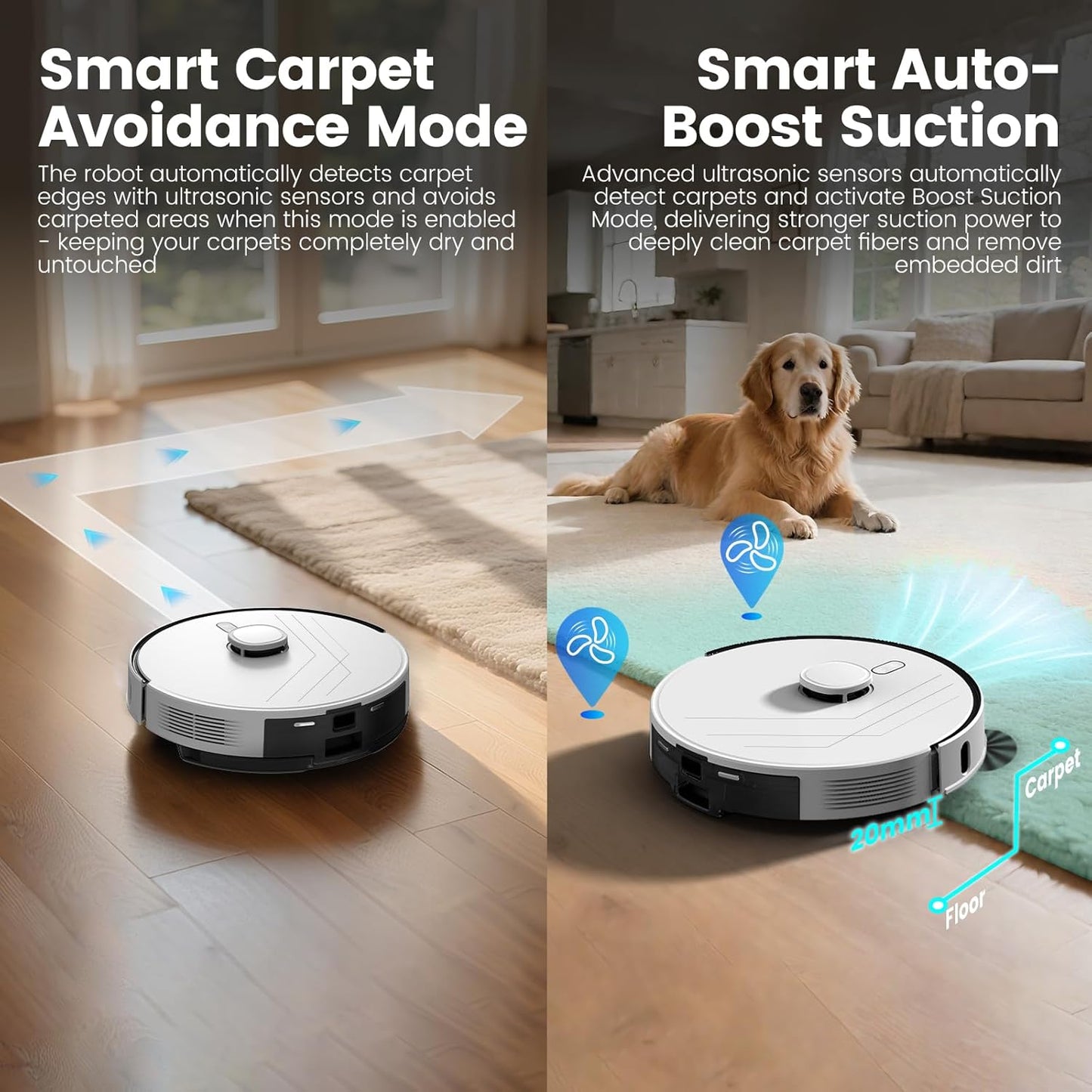AIRROBO T30+ Robot Vacuum and Mop, Self-Emptying, 6000PA Suction, Proactive Intelligence Avoidance, APP ＆ Voice Control, LiDAR Navigation, Perfect for Pet Hair, Hard Floor,Carpet