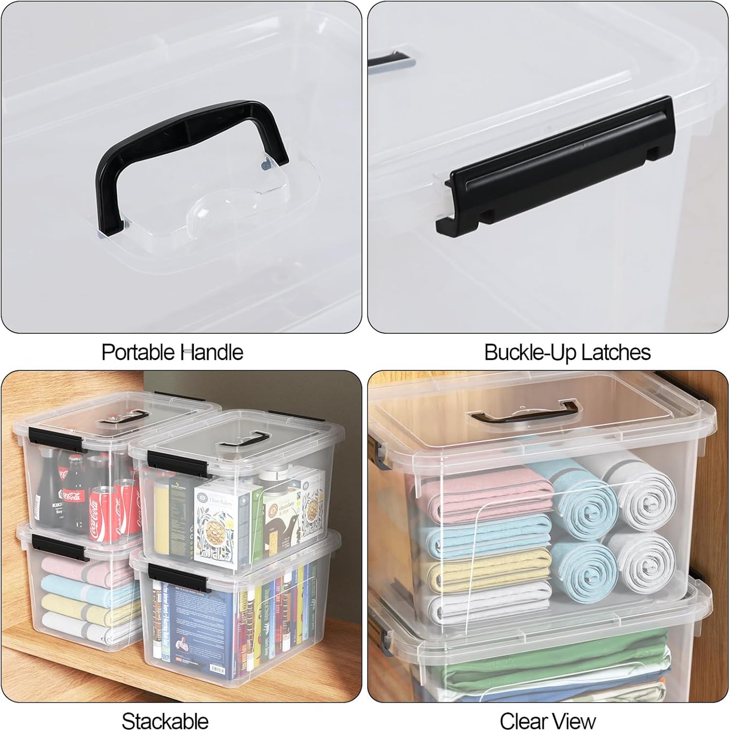 18 Quart Plastic Storage Bins with Lid, 4 Packs Clear Latching Storage Box
