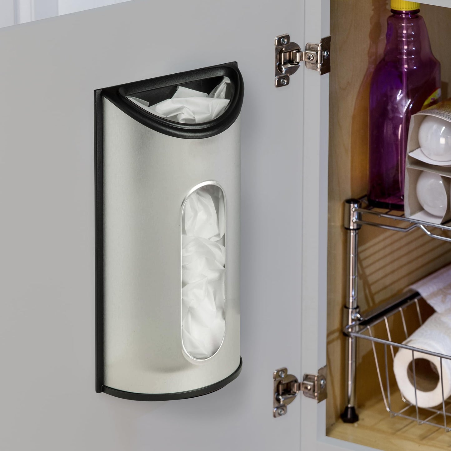 Honey-Can-Do Stainless Steel Plastic Bag Saver & Trash Bag Dispenser, Wall-Mounted Plastic Bag