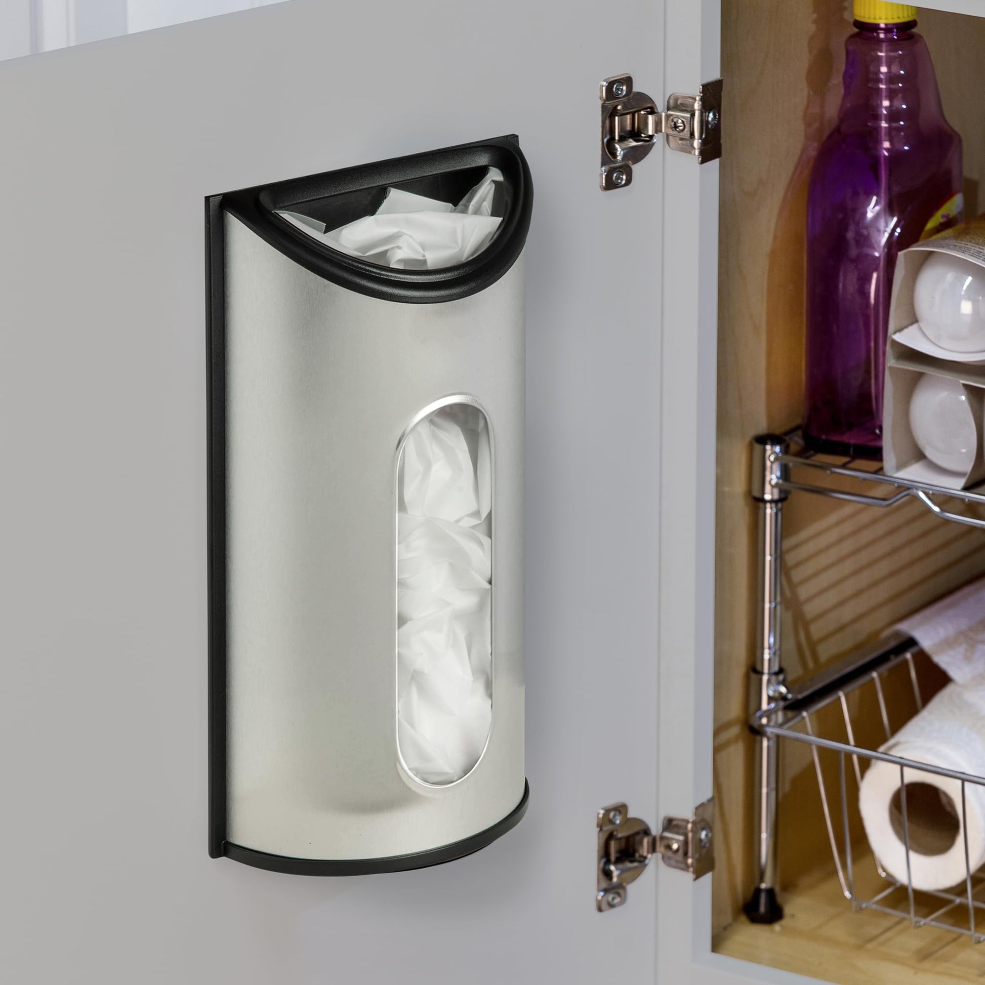 Honey-Can-Do Stainless Steel Plastic Bag Saver & Trash Bag Dispenser, Wall-Mounted Plastic Bag