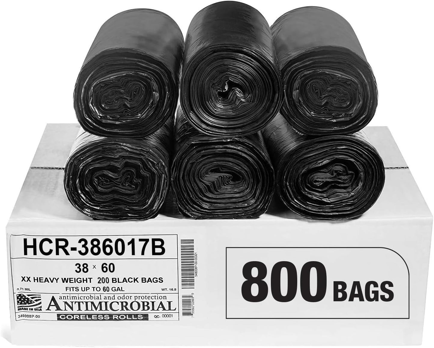 Aluf Plastics High Density Trash Bags, 60 Gallon, 800 Count, 17 Micron (eq), 38" x 60", Black, for Bathroom, Office, Industrial, Commercial, Janitorial, Municipal, Recycling