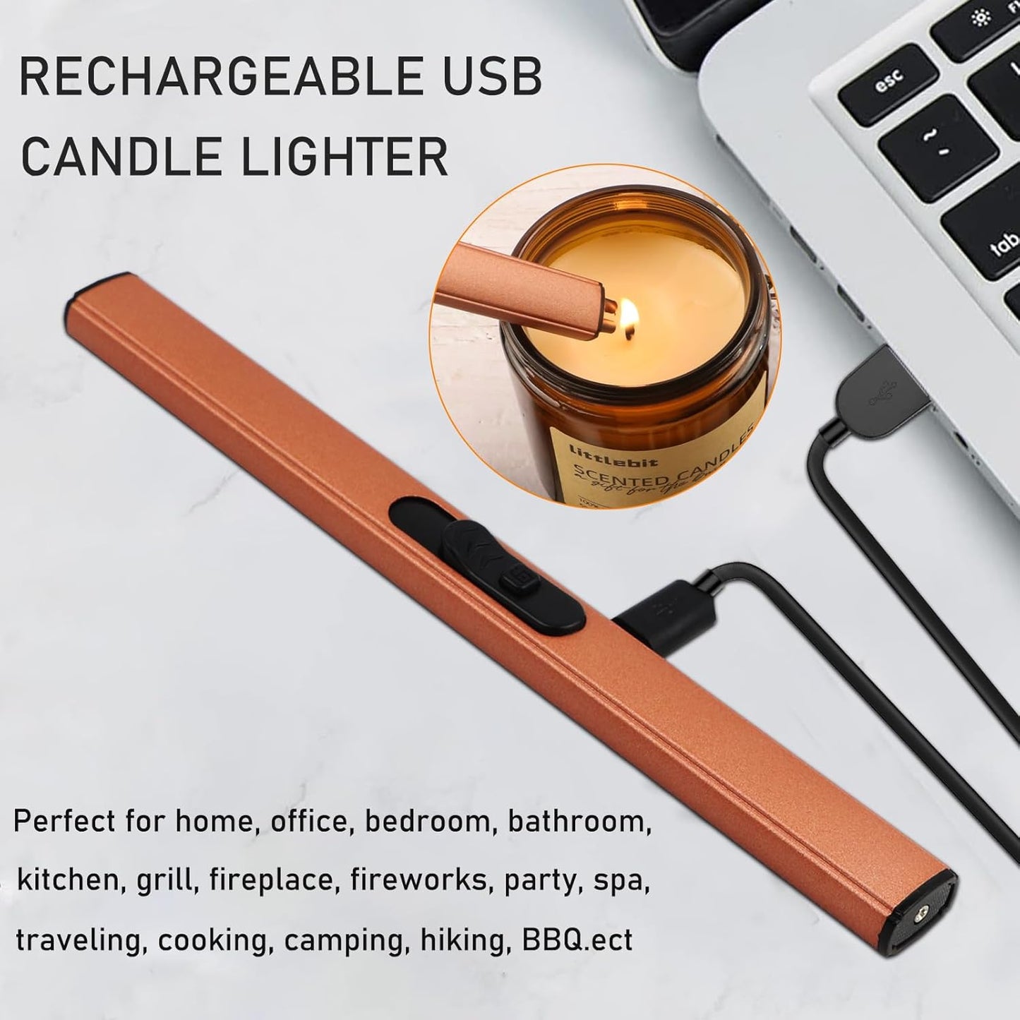 4 in 1 Elegant Candle Accessory Set, Rechargeable Lighter, Candle Wick Trimmer Cutter, Candle Snuffer & Candle Wick Dipper Candle Care Kit for Candle Aromatherapy Lover (Rose Golden)