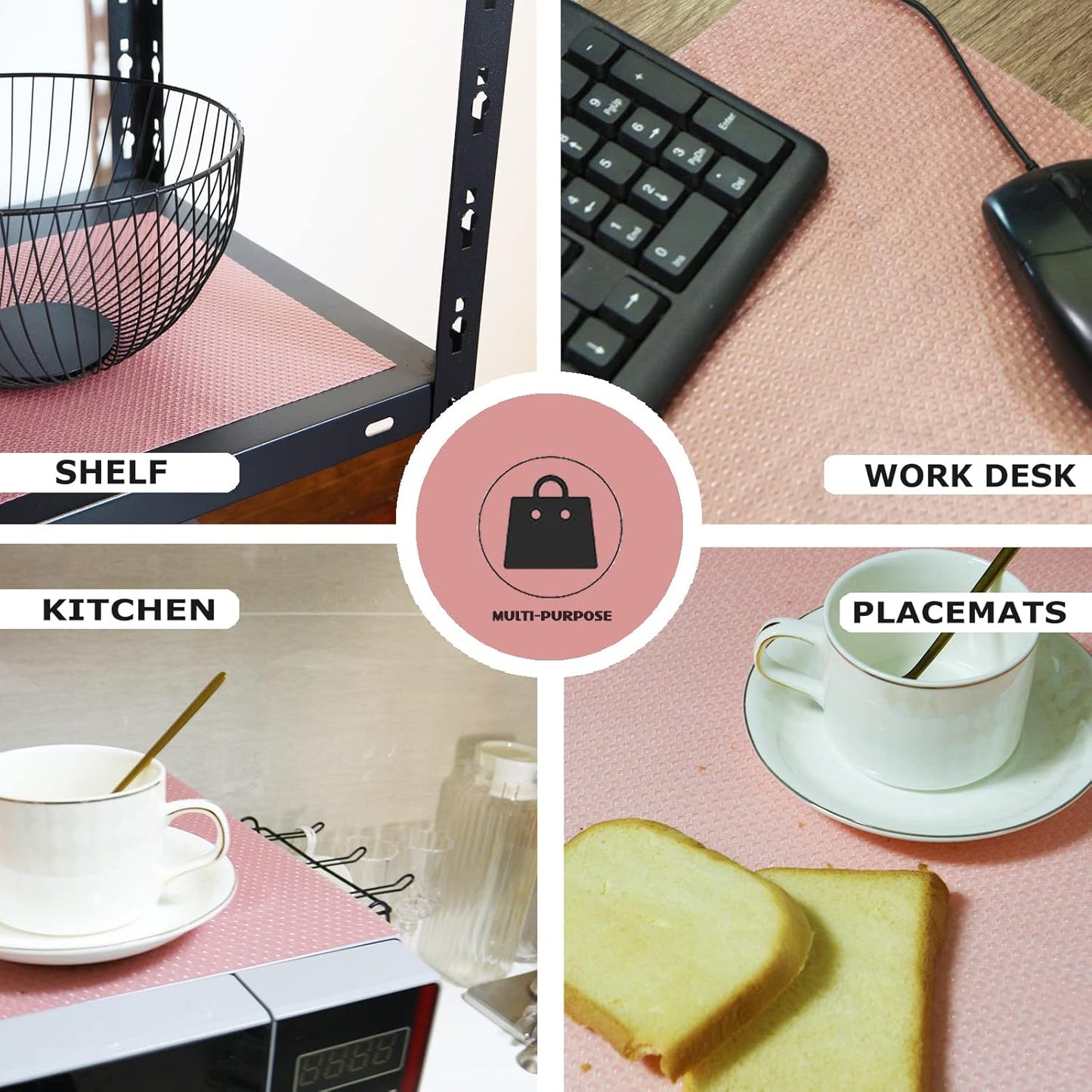 8Pcs Refrigerator Liners, Washable Fridge Liner Mats Covers Pads for Glass Shelf Cupboard Cabinet Drawer Home Kitchen Accessories Organization (Pink)