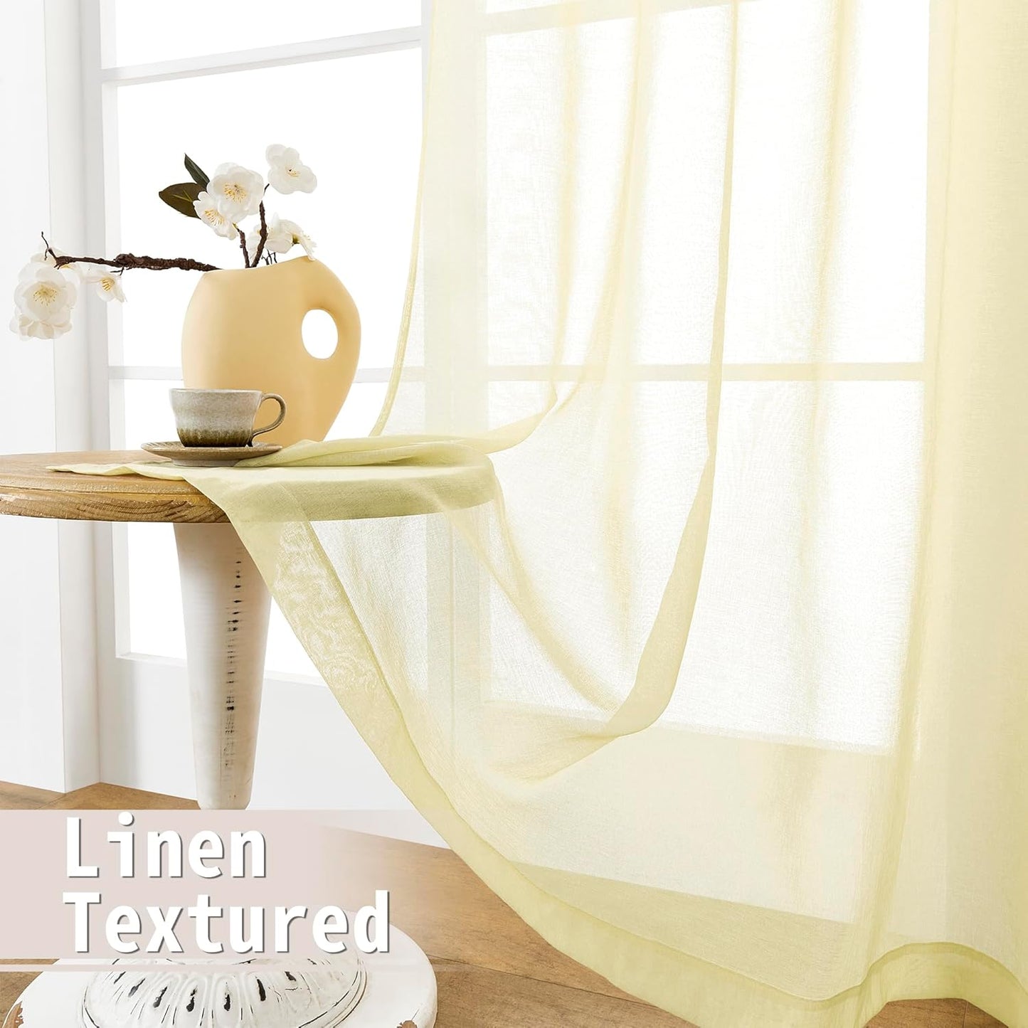 Tollpiz Small Sheer Door Curtain Closet Linen Textured Curtain Sheers Doorway Light Filtering Voile French Door Rod Pocket Curtains Patio Door, 25 x 40 inches Long, Transparent Yellow, Set of 1 Panel