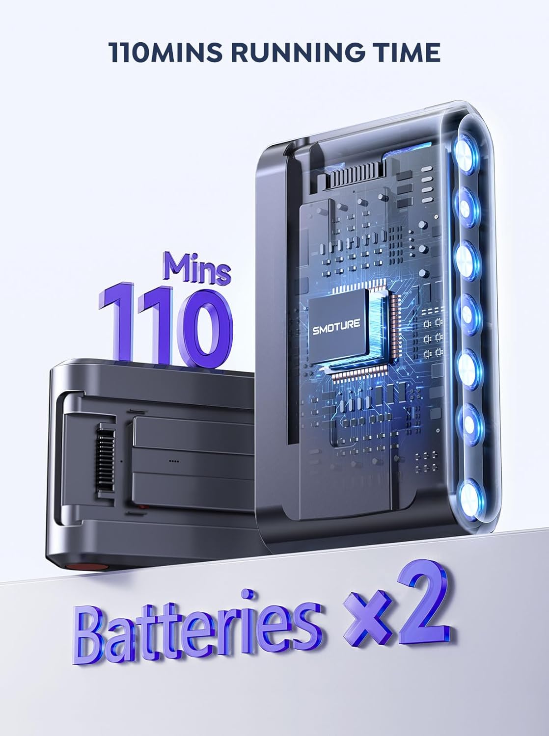 Cordless Vacuum Cleaner, 2 Batteries 110 Mins Runtime Vacuum Cleaners for Home, 45KPA 550W Stick Vacuum with Brushless Motor, Automatically Adjust Suction, Handheld Vacuum for Pet Hair/Carpet/Floor