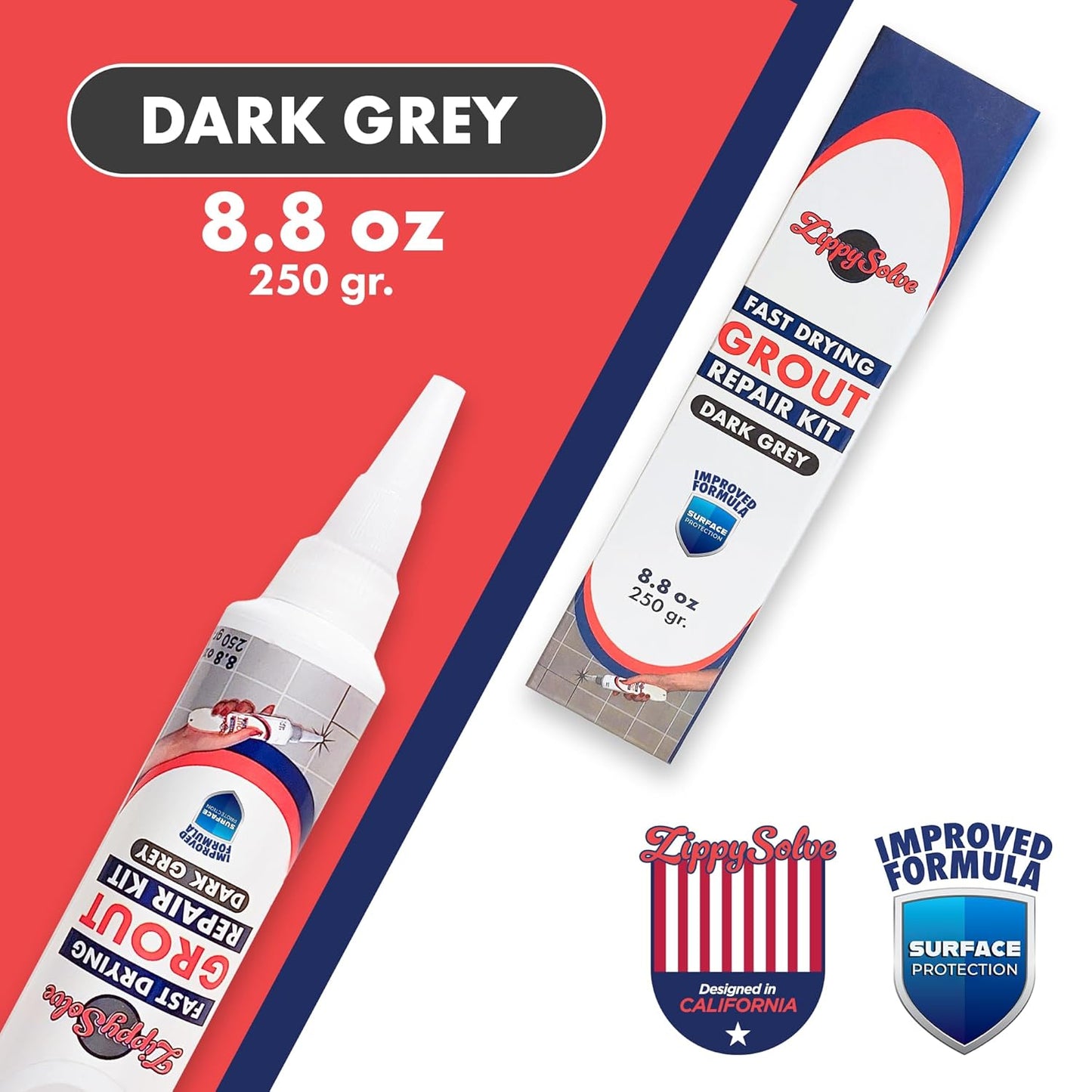 Tile Grout, Repair Kit, Restore & Renew Tile Joints Line, Fast Drying Tile Grout Paint Squeeze Tube for Bathroom Shower Kitchen Floor, Waterproof (8.8 oz, Dark Grey/Anthracite)