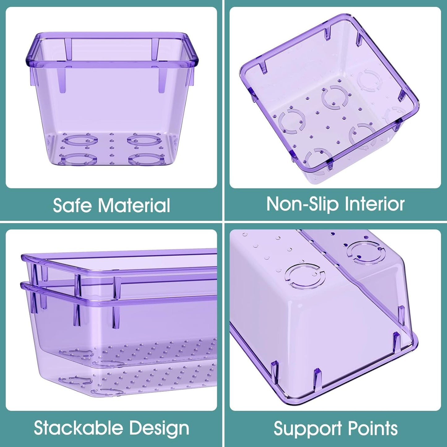 WOWBOX 25 PCS Plastic Drawer Organizer Set, Desk Drawer Divider Organizers and Storage Bins for Makeup, Jewelry, Gadgets for Kitchen, Bedroom, Bathroom, Office, Clear Purple