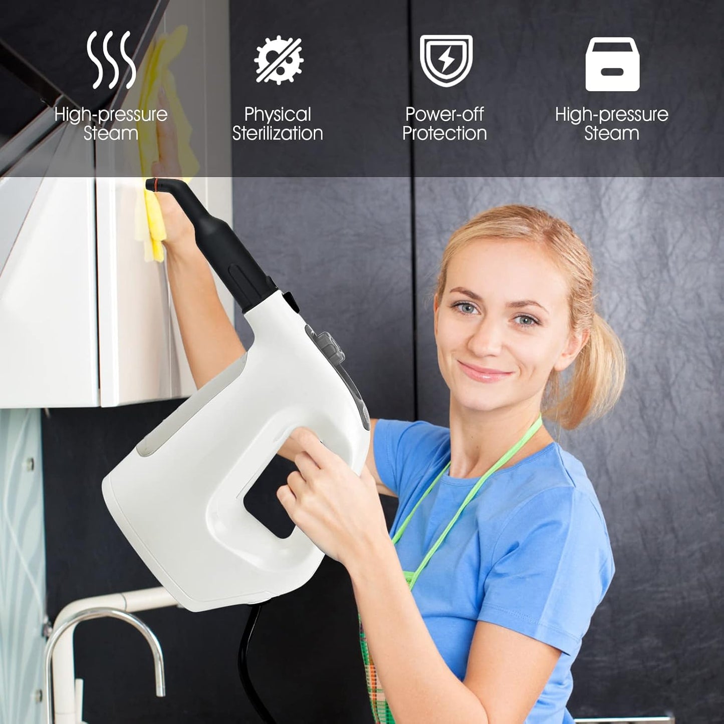 COSTWAY Handheld MultiPurpose Steam Cleaner with 17 Pieces, 350ml Large Capacity Steam Mop Continuous Fill water, Portable Chemical-Free Steamer for Home Use, Floors, Windows, 1400W, Grey