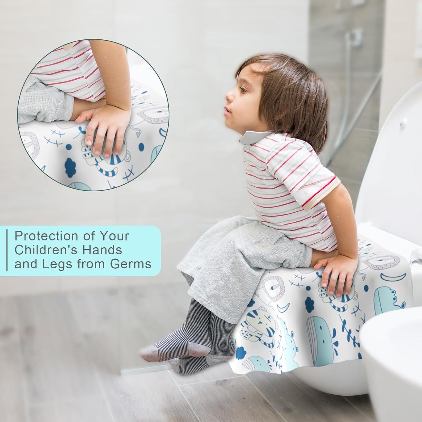 Toilet Seat Covers Disposable, 50 PCS Extra Large Waterproof Toilet Potty Seat Covers for Toddlers, Kids Potty Training, Potable Potty Seat Covers Travel Essentials for Airplane, Public Restroom,Trip