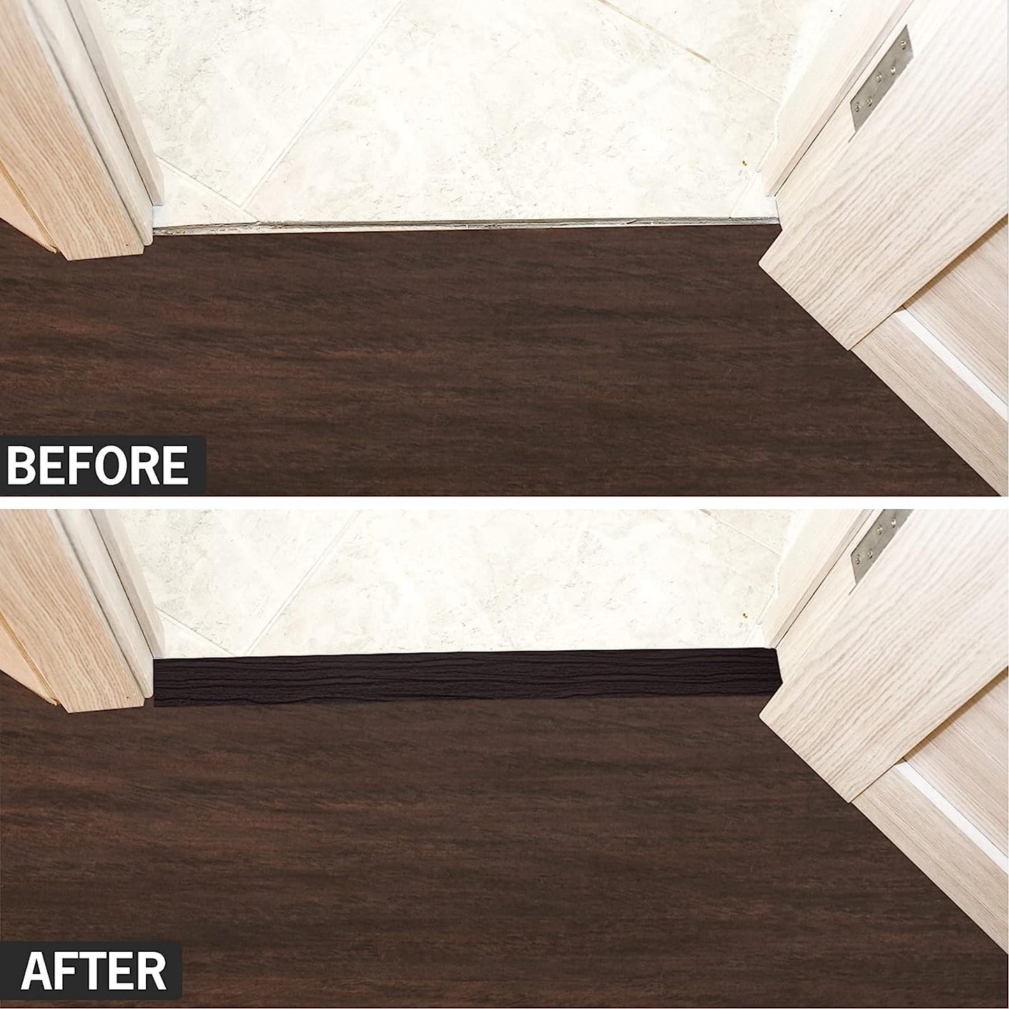 5Ft Floor Transition Strip Self Adhesive Vinyl Cover Floor Strip Flat Divider Transition Strip Wood Grain Design for Laminate Floor Gaps and Doorway Transitions (5Ft x 2 Inch, Brown)