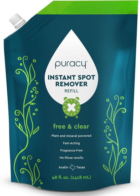 Puracy Laundry Stain Remover for Clothes Laundry - Carpet Stain Remover Carpet Spot Cleaner Couch Stain Remover - Clothes Spray, Free & Clear - Instant Spot Remover, 48 Fl Oz (Pack of 1)