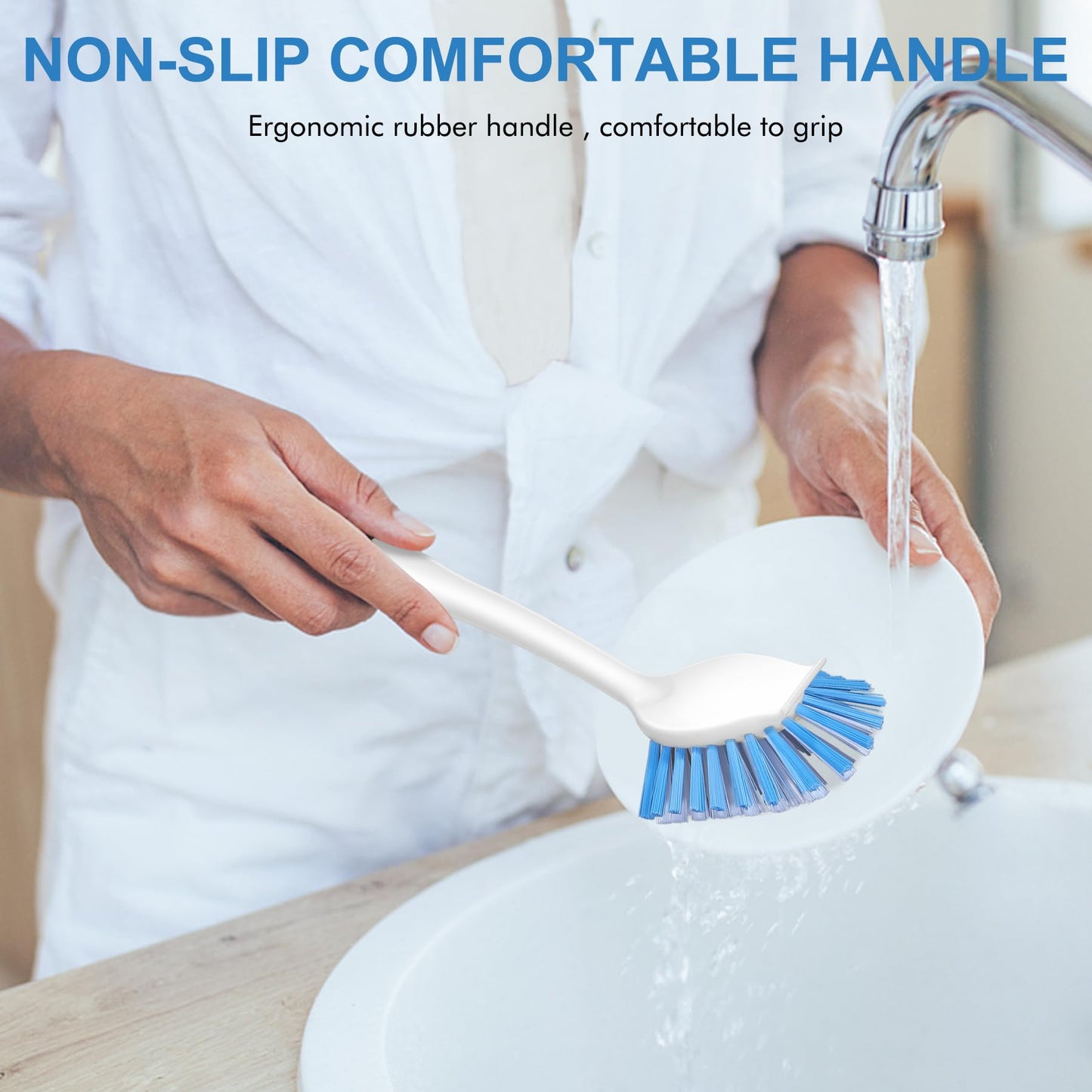 SetSail Dish Brush with Handle, 2 Pack Stiff Bristles Dish Scrubber with Built-in Scraper Dish