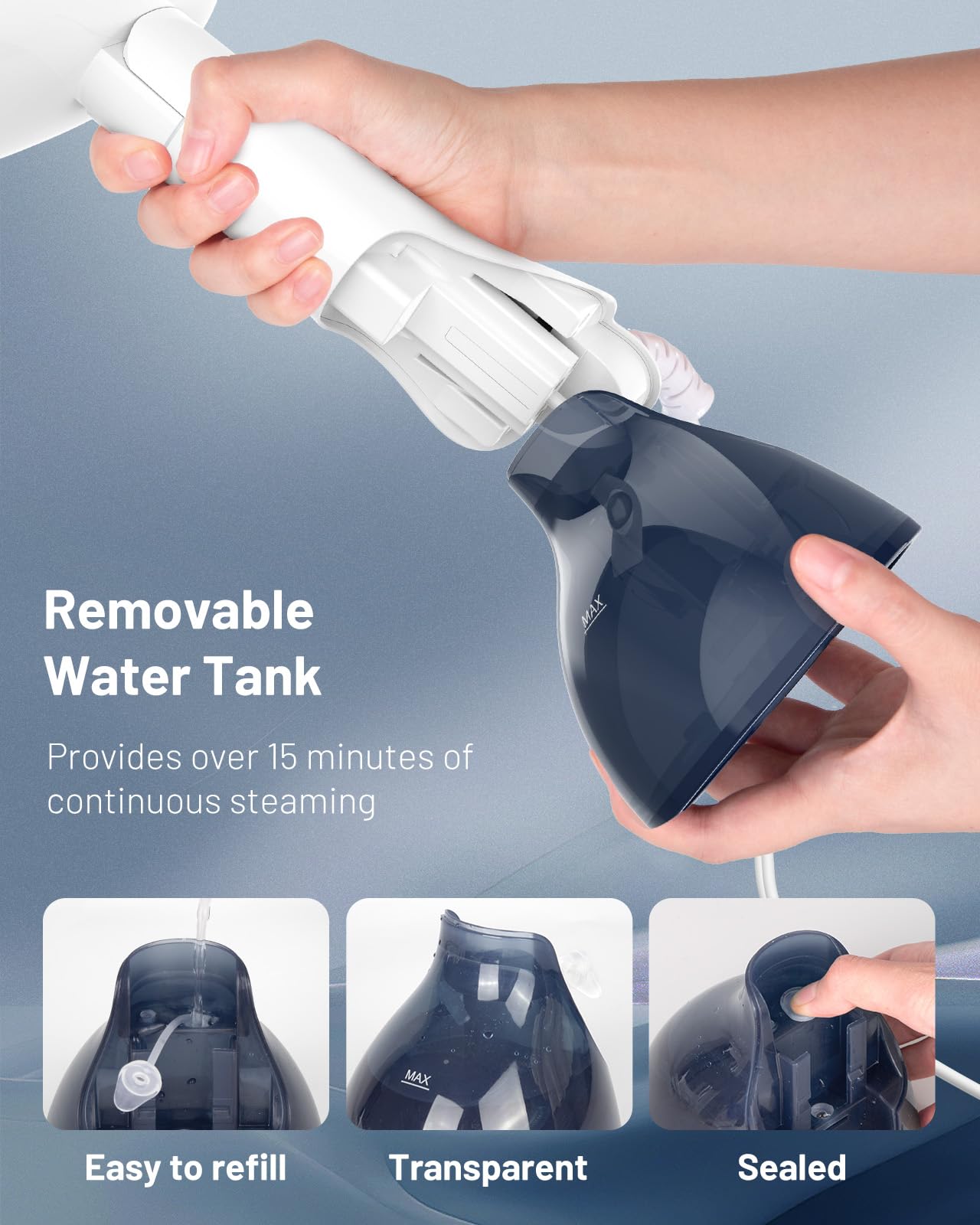 BEAUTURAL Steamer for Clothes, Handheld Garment Wrinkle Remover, White