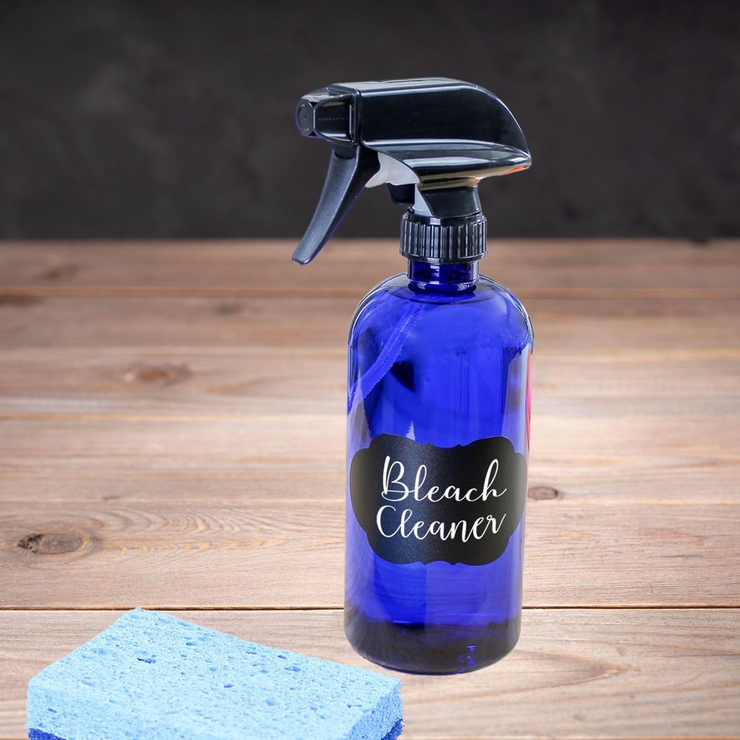 Cornucopia Brands 16oz Cobalt Blue PLASTIC Spray Bottles w/Heavy Duty Mist & Stream Sprayers and Chalkboard Labels (6-pack); PET #1 BPA-free, Use for DIY, Kitchen, Hair