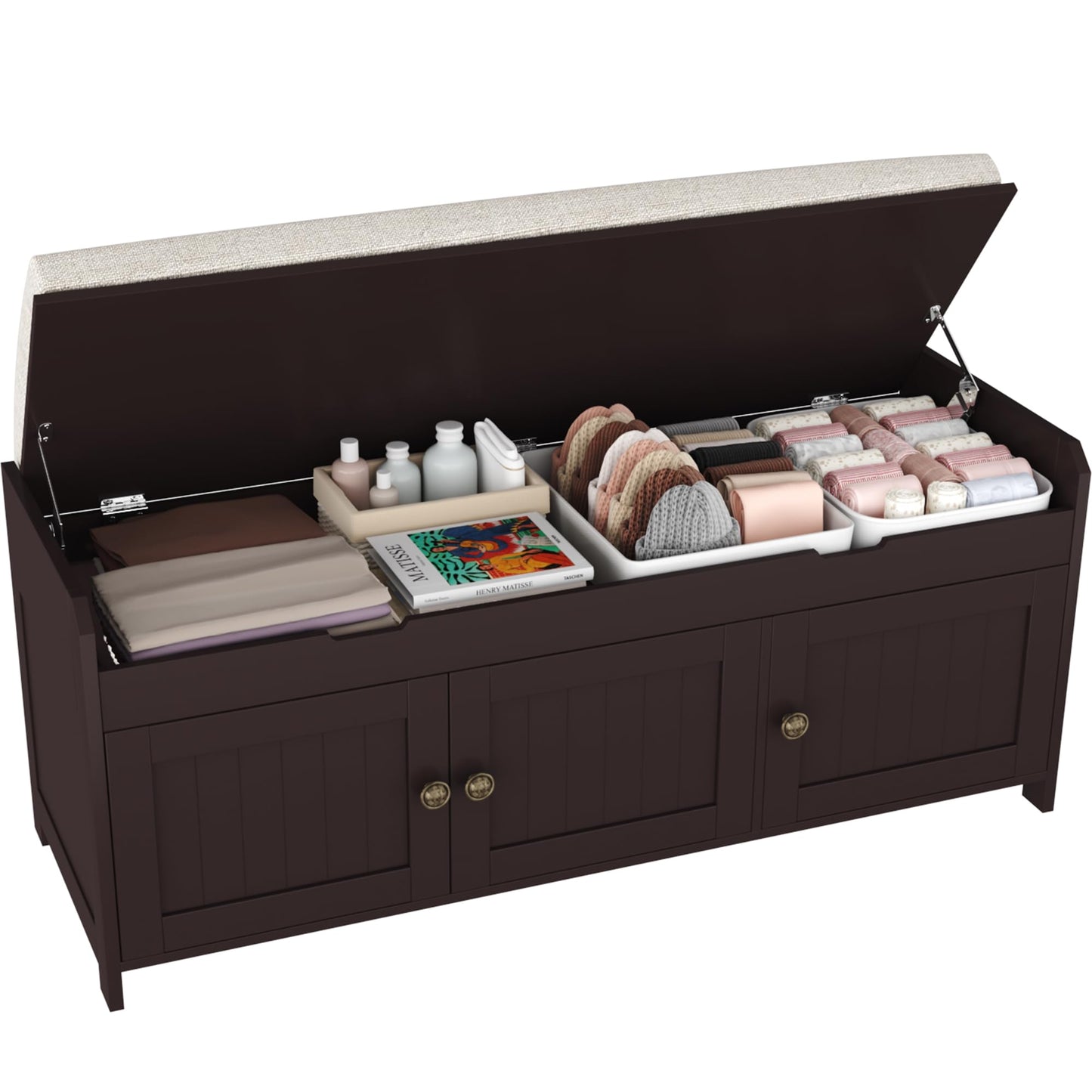 HOMEFORT 41.3" Shoe Bench with Lift Top Storage, Entryway Bench with Cushioned Seat, Wooden End of