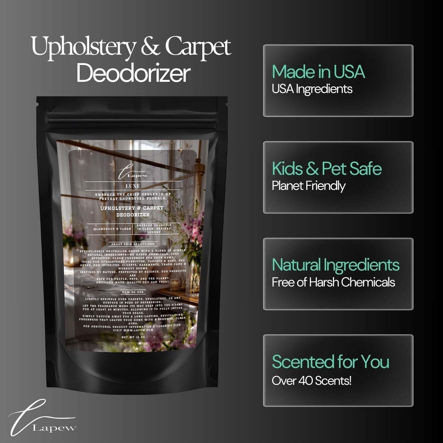 Luxe Carpet Freshener Powder: Powerful Odor Eliminator for Home, Upholstery Deodorizer, Carpet Deodorizer, Pet Urine, Cat Litter Box - Diva Fragrance