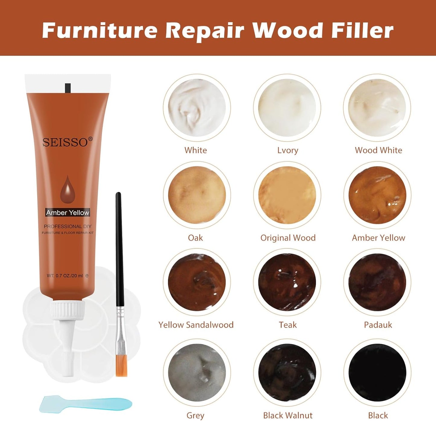 SEISSO Furniture Repair Kit, 12 Colors Wood Touch up Paint, Wood Stain, Wood Filles, Wood Paint Restore Any Wooden Floors, Cabinet, Tables, Carpenters, fix furniture Scratches, Cracks, Hole