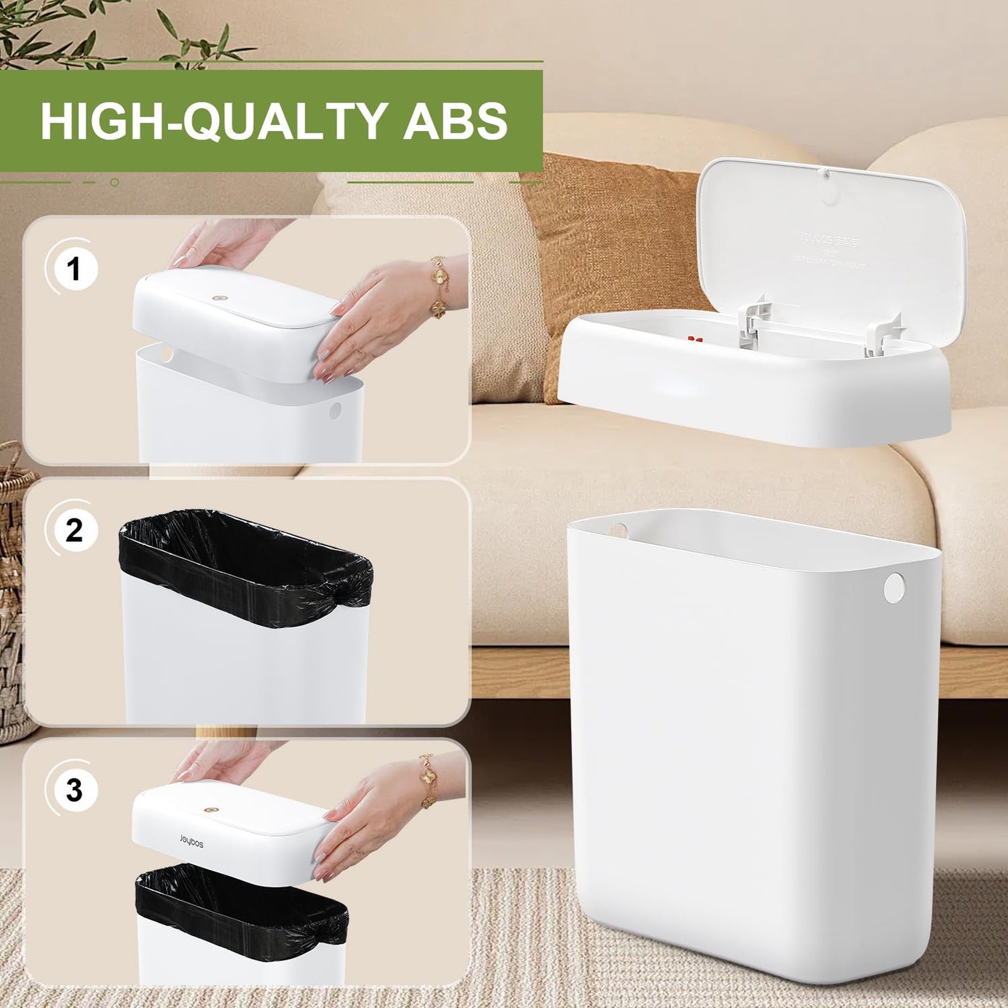 funest Trash Can with Lid, 3 Gallons/10.3 Qt Garbage Can with Press Top, Small Trash Can Dog Proof, Plastic Trash Bin, Waste Basket for Rv Bathroom Kitchen Bedroom Office White