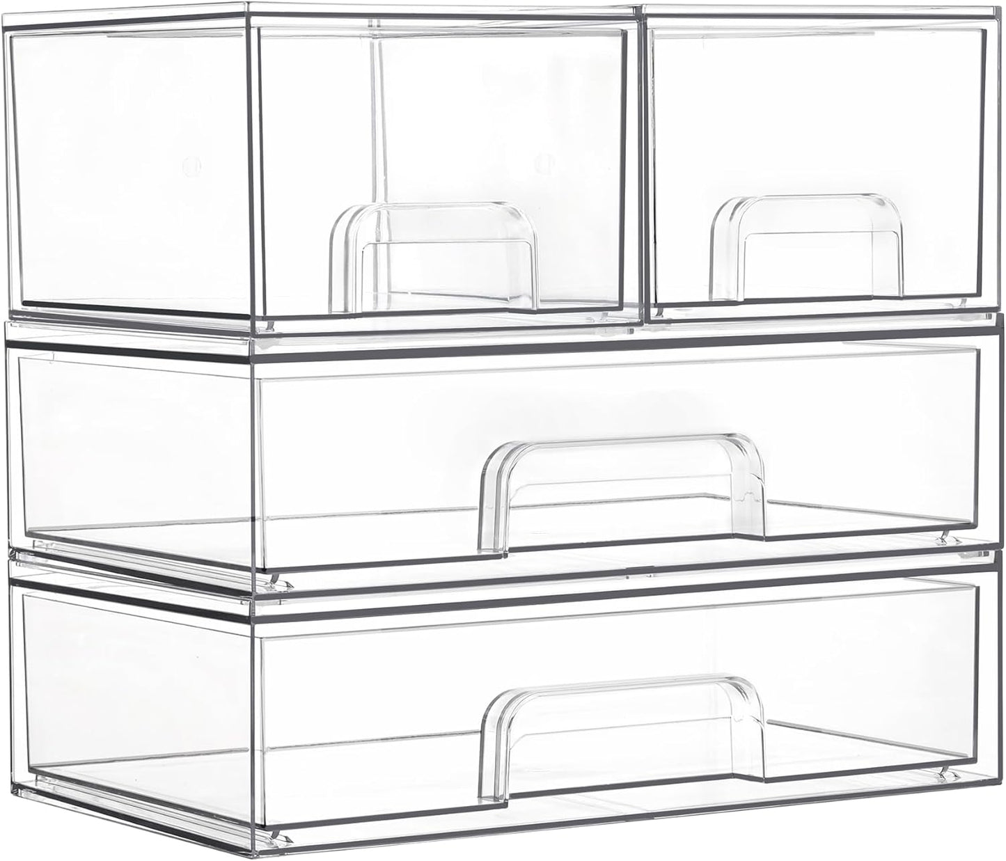 Vtopmart Stackable Storage Drawers Set of 4, Clear Plastic Organizer Bins for Bathroom Supplies,Ideal for Cabinet,Pantry,Laundry Room Organization