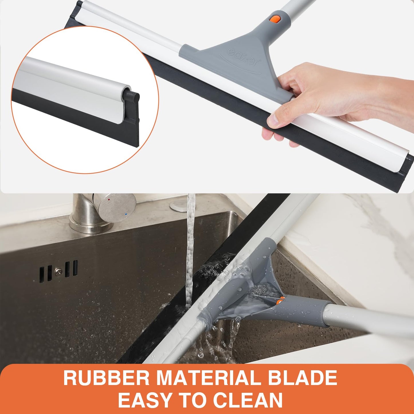 Eazer Floor Squeegee for Floor: Heavy Duty Scrubber with Extendable 60'' Aluminum Pole and Rubber