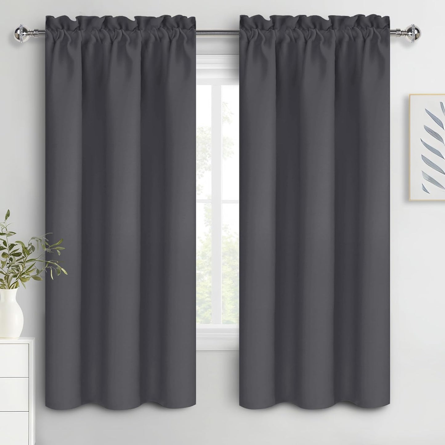 DWCN Blackout Curtains for Bedroom 63 Inch Length 2 Panels Set, Solid Thermal Insulated Energy Saving Rod Pocket Window Treatment Curtains Blackout Drapes (W38 x L63 Inch, Dark Grey)