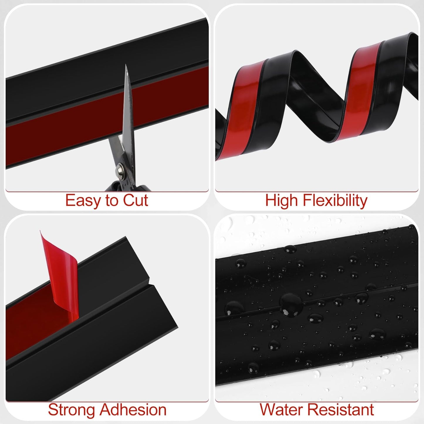 MYFAMIREA Door Weather Stripping 3IN (W) x 20FT (L) Door Draft Stopper Seal Tape Silicone Seal Strip Self Adhesive Shower Sweep Insulation Tape Side Bottom Strip for Sliding Glass Window Gap, Black