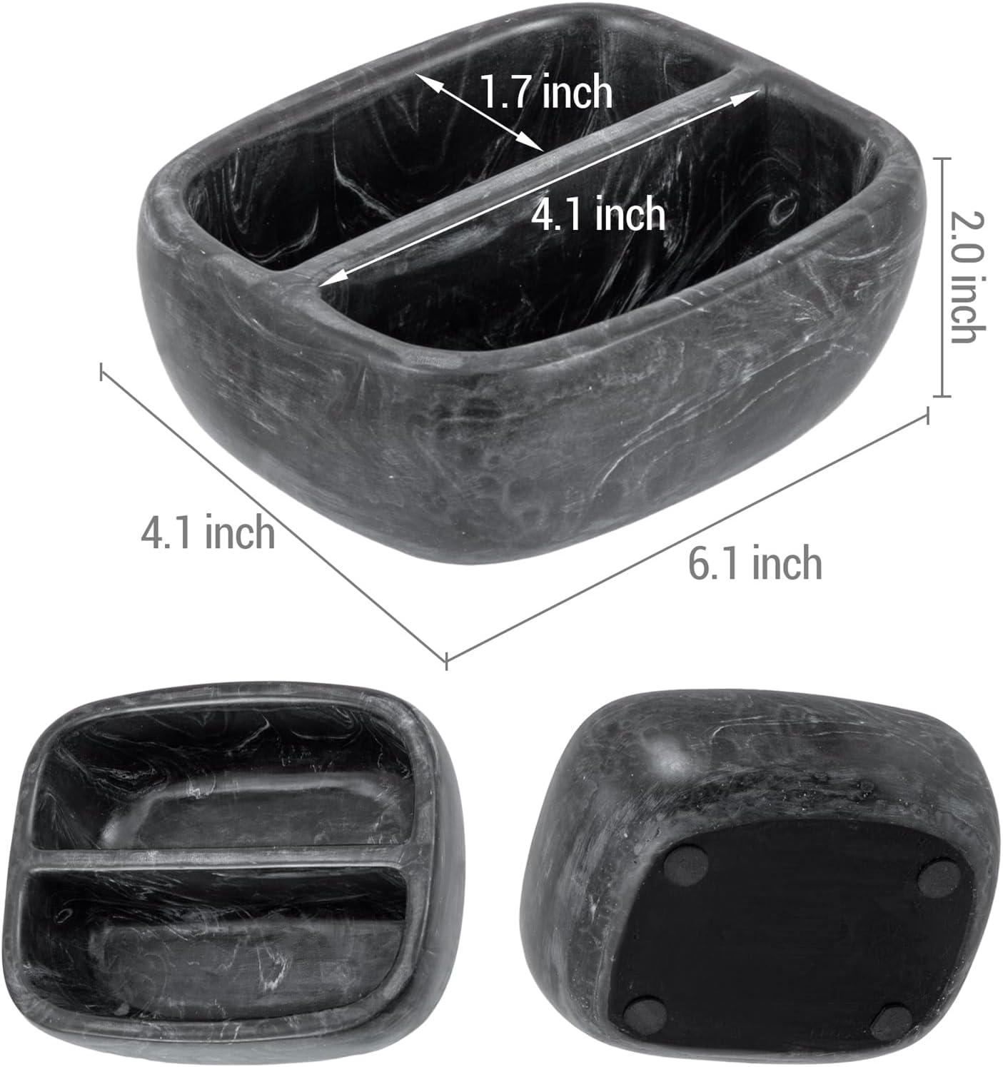 MyGift Modern Black Resin Double Sponge Holder with Realistic Marble Pattern for Kitchen Sink Countertop, Dish Cleaning Sponges or Scrubbing Pads Bowl with 2 Compartments