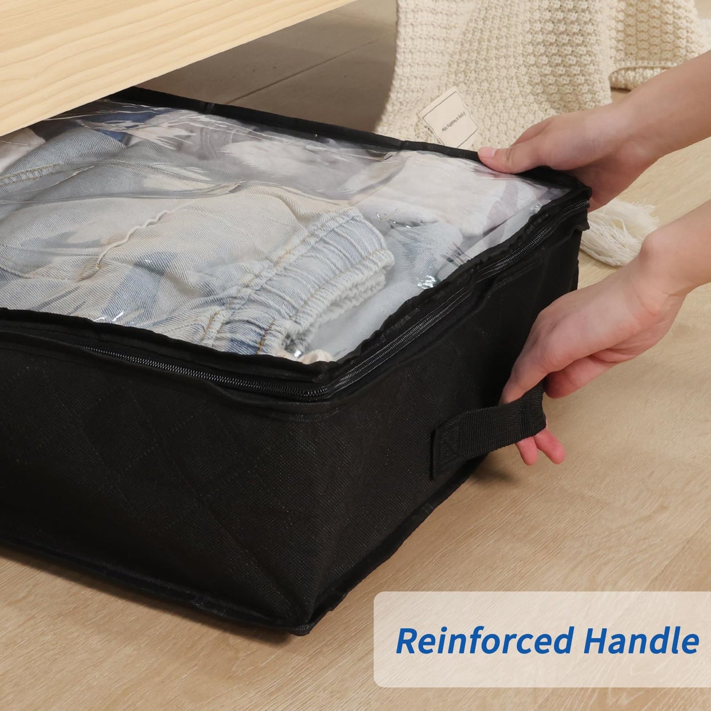 Fixwal Black Underbed Storage Bags with Clear Window and 2 Reinforced Handles Under Bed Storage