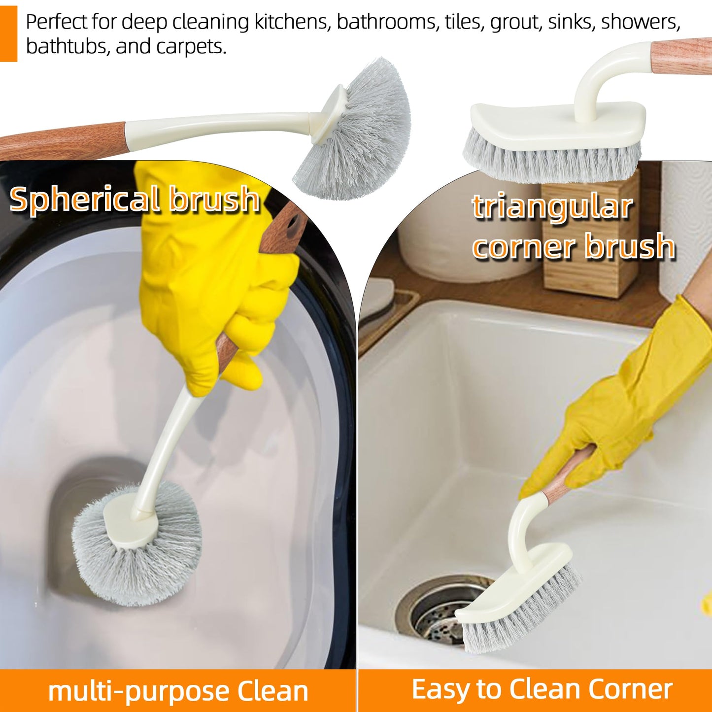 5-Pack Heavy Duty Scrub Brushes Set with Wooden Handles