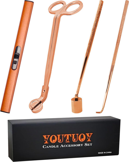 4 in1 Candle Accessory Set with Rechargeable Candle Lighter, Candle Wick Trimmer, Candle Wick
