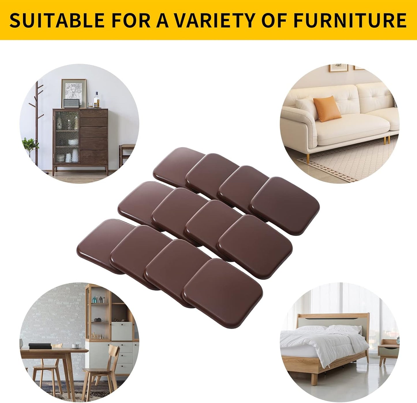 new space 3 Inch Furniture Sliders, 12pcs Sliders for Moving Furniture, Heavy-Duty Furniture Movers Sliders for Carpet, Couch Sliders Protect Carpet Surface and Easily Move Furniture.