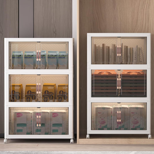 Extra Large Stackable Storage Bins with Lids & Wheels & Door, 672QT-112QT/28GAL*6Pack Foldable Collapsible Closet Organizers, Plastic containers drawers for bedroom Dorm