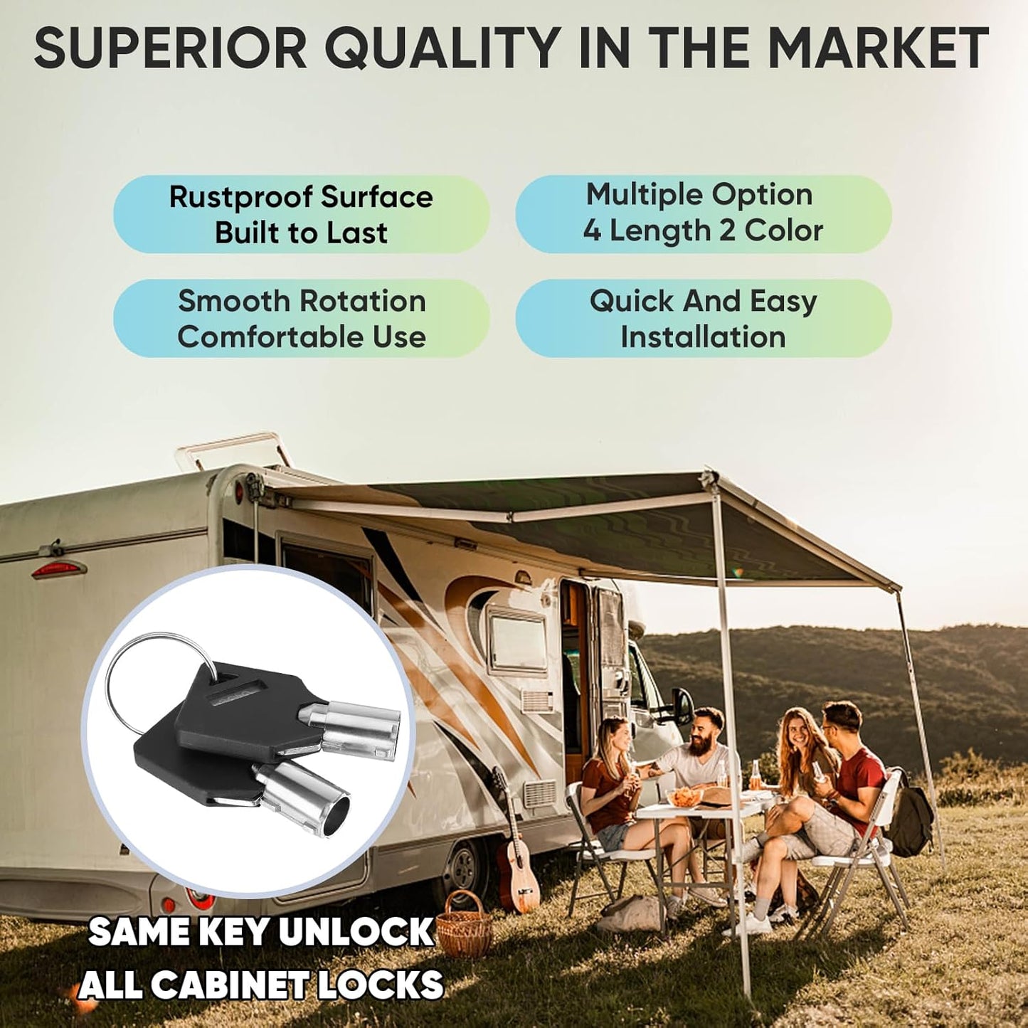 PTEROMY 12 Pack Cabinet Lock with Keys, 5/8'' Heavy Duty Tubular Cam Lock for RV Compartment Storage Locks, Full Set of RV Cam Locks (Black, 5/8'', 12 Pack)