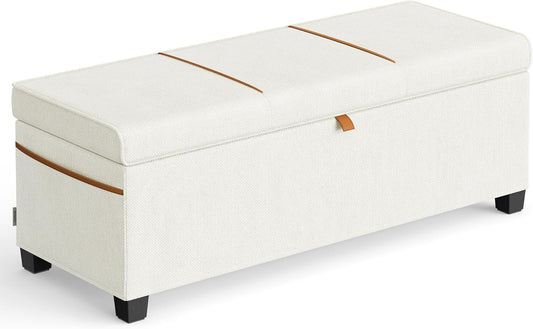 SONGMICS Storage Ottoman Bench, Storage Chest, 15.7 x 43.3 x 15.7 Inches, End of Bed Bench, 27 Gal. (103 L), for Bedroom, Entryway, Living Room, Cream White ULSF533W01